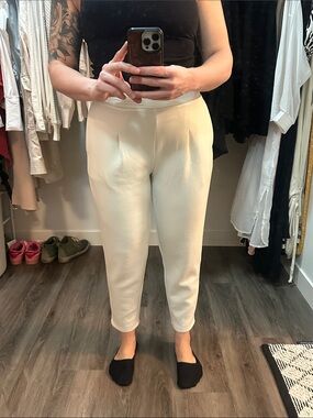 Cropped High-Rise Cream Ankle Pants